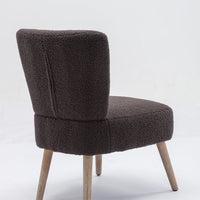 Teddy Fabric Slipper Chair Modern Accent Chair with Button Ergonomic Backrest, Upholstered Comfy Side Chair with Solid Wood Legs for Living Room Bedroom Make-Up Room, Dark Gray