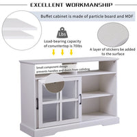 Accent Storage Cabinet, Wood Buffet Table with 2 Glass Sliding Doors & Adjustable Shelves, Modern Sideboard with for Living Room Entryway and Bedroom, 47.6”L x 15.5”W x 33”H, Antique White