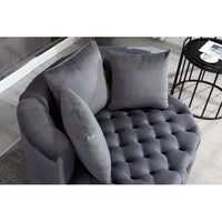 Modern Barrel Chair, Round Oversized Barrel Chairs, Sofa Lounge Accent Chair, Velvet Leisure Sofa Chair , Modern Leisure Chair with 3 Pillow for Living Room Bedroom Hotel Office,Gray