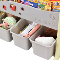 Kids Book Shelf Toy Storage Organizer,Storage Rack with 9 Bins, Multi-functional Nursery Organizer Set,Toy Storage Cabinet,Bookcase Display Book Rack for Bedroom Playroom