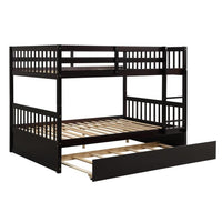 Bunk Bed with Trundle, Full over Full Size Pinewood Bed Frame with Guardrail and Built-in Ladder, Bunk Beds Can be Converted into 2 Platform Bed for Boys Girls, Espresso