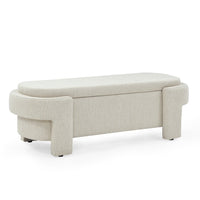 Storage Bench, 51.5-inch Chenille Upholstered Storage Ottoman Bench, End of Bed Storage Bench with Safety Hinge, Large Storage Ottoman Bench for Bedroom, Living Room, Foot of Bed, Beige