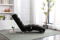 Electric Massage Chaise Lounge, Linen Indoor Lounger with Remote Control and Side Pocket, Ergonomic Indoor Royal Chair for Office, Living Room, Bedrooom, Black