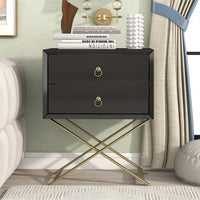 Nightstand with Drawers, Bed Side Table/Night Stand, Small End Table Side Tables, Modern Wood Storage Bedside Tables with Drawers and X shape Golden Handle for Small Space, Bedrooms (Black)