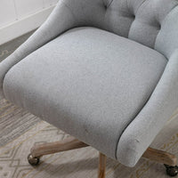 ARCTICSCORPION Swivel Home Office Chair with Wheels&Wood Base, Modern Tufted Upholstered Swivel Task Chair, Height Adjustable Work Chair, Leisure Shell Vanity Chair for Living Room, Bedroom, Gray