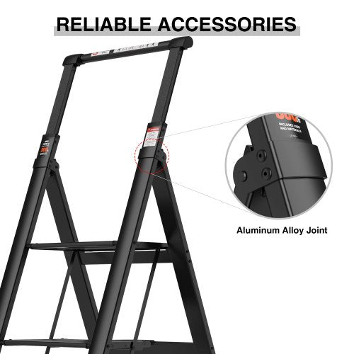 4 Step Step Stool, Ladder Folding with Wide Anti-Slip Pedals and Comfort Handgrip for Kitchen Household and Office, Lightweight Capacity 300lbs Sturdy Step Ladder (Black)
