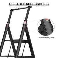 4 Step Step Stool, Ladder Folding with Wide Anti-Slip Pedals and Comfort Handgrip for Kitchen Household and Office, Lightweight Capacity 300lbs Sturdy Step Ladder (Black)