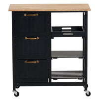 Kitchen Island Cart with Storage, Kitchen Cart for Home, Rolling Trolley Cart with 3 Drawers and 3 Storage Shelves, Dining Cart for Dining Room, Bar, Kitchen,Black