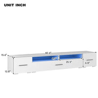 TV Stand, 82.6" Modern Minimalist Style TV Stand with 16 Color LEDs, Floating TV Cabinet Entertainment Center for 90” TV, Wood TV Console with Storage, Drawers & Open Shelves (White)
