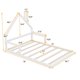 Full Size Floor Bed for Kids,Montessori Bed with House Shape Headboard and Railings, Wood House Bed with Slats for Boys and Girls,No Box Spring Needed,White