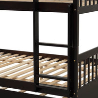 Bunk Bed with Trundle, Full over Full Size Pinewood Bed Frame with Guardrail and Built-in Ladder, Bunk Beds Can be Converted into 2 Platform Bed for Boys Girls, Espresso