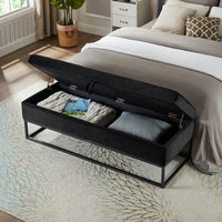 58.6" Storage Bench Velvet Upholstered End of Bed Storage Ottoman Bench Modern Button Tufted Ottoman Bench with Large Storage Space & Metal Legs for Living Room Entryway Bedroom Window Seating, Black