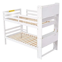 Twin over Twin Bunk Beds with Bookcase Headboard, Solid Wood Low Bunk Bed Frame with Ladder and Full-length Guardrails, Bunk Bed Convertible to 2 Seperate Twin Beds, Mattress Not Included, White