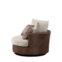 Swivel Accent Barrel Chair, Modern Upholstered Barrel Chair with 4 Pillows and Metal Base, Comfy 42.2"W Oversized 360° Swivel Single Sofa Chair, Lounge Leisure Chair, Bronzing Suede+Chenille, Beige