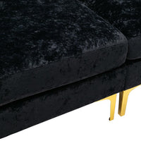Convertible L-Shaped Sectional Sofa with Movable Ottoman, Upholstered Accent Sofa with 2 Pillows and Golden Metal Legs, Modular Sectional Couch Sets for Living Room Office Apartment, Black