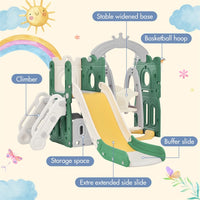 5 in 1 Toddler Slide and Swing Set, Kids Playground Climber Slide Playset with Basketball Hoop Freestanding Combination, Indoor & Outdoor Toys for Babies Kids, Green