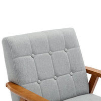 Accent Armchair, Modern Linen Fabric Upholstered Leisure Single Sofa Chair with Solid Wood Armrest and Feet, Comfy Lounge Side Chair Reading Chair for Living Room Bedroom Office Studio, Light Gray