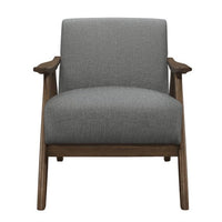 Accent Chair Modern Fabric Upholstered Armchair with Cushion Back and Seat Walnut Finish Solid Rubber Wood Living Room Chair for Home Furniture, Gray