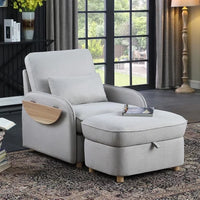 Accent Chair with Storage Ottoman,Living Room Chair with Folding Side Table,Comfort Armchair with Thick Padded Backrest & Lumbar Pillow,Lazy Sofa Chair,Reading Chair for Bedroom Office,Light Gray