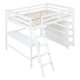 Full Loft Bed with Under Bed Desk and 4-Tier Storage Shelves,Modern Wood Loft Bed Frame with Guardrail and Inclined Ladder for Bedroom Dorm,Multifunctional High Loft Bed,No Box Spring Needed,White