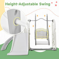 5 in 1 Toddler Slide and Swing Set, Kids Playground Climber Slide Playset with Basketball Hoop and Bus Steering Play Freestanding Combination, Indoor & Outdoor Toys for Kids Teens Boys Girls, Gray