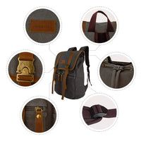 JINS & VICO Canvas Backpack, Vintage Leather School Bag Unisex Casual Rucksack, Hiking Daypacks Laptop Backpacks for Men and Women