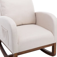 Modern Rocking Chair Nursery Upholstered Glider Chair with Side Pocket, Comfortable Rocking Accent Armchair with High Back and Rubber Wood Legs for Living Room Bedroom Reading Room Lounge, Beige