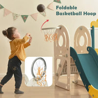 Toddler Kids Slide with Bus Play Structure, Kids Play Climber Slide Playset Bus Toy with Basketball Hoop, Freestanding Bus Slide Set Easy Assembly Indoor Outdoor for Boys Girls, Yellow