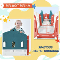 5 in 1 Toddler Slide Indoor Outdoor, Freestanding Castle Climber Playset with Slide and Basketball Hoop, Plastic Slides for Kids Toddlers Backyard Playground Activity with Toy Storage Organizer, Red