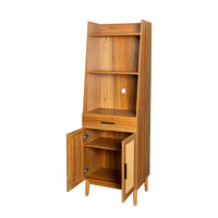 Bookshelf Display Case with Rattan Door and Drawer,Walnut Finish Narrow Bookcase with Open Storage Shelves,Book Shelf for Living Room Bedroom Home Office Kitchen,Oak