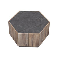 Coffee Table with 2 Drawers, Rustic Hexagonal Storages Table for Living Room, Circle Coffee Table with Storage Drawers, Industrial Coffee Table Center Table for Reception Room, Grey Cement + Mahogany