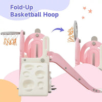 5 in 1 Toddler Swing and Slide Set with Climber, Kids Playground Climber Slide Playset with Safety Belt, Armrest, Basketball Hoop, High Adjustable Baby Swing Set for Indoor Outdoor Backyard, Pink (4.5) 4.5 stars out of 95 reviews 95 reviews