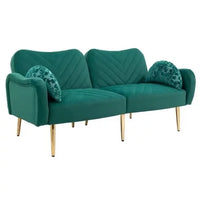 Velvet Loveseat Sofa Couch with Adjustable Backrest,Upholstered Accent Sofa with 2 Bolster Pillows and Metal Legs,Living Room Sofa Couch for Small Space Office,Green