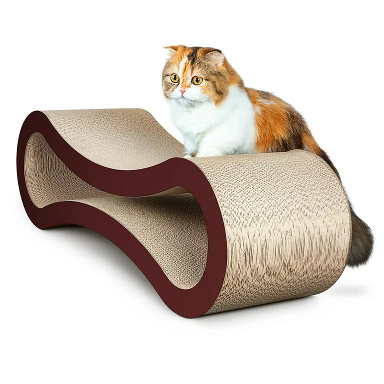 Cat Scratcher Cardboard, Cat Scratching Pad Post Scratcher Cardboard House Bed, Lounge-shaped Corrugated Scratching Pad, Infinity Shape Board Pads Curved Cat Scratcher Furniture Protector, Brown