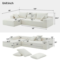 Sectional Sofa Sleeper Couch, Chenille Upholstered L-Shape Sleeper Sofa with 2 Pillows & Armrest, Convertible Modular Minimalist Sofa for Apartment Living Room, 2 PC Free Combination, White