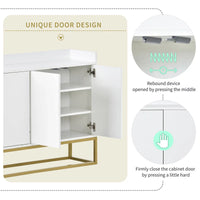 Sideboard with Large Storage Space, Elegant Buffet Cabinet Entryway Table with Door Rebound Device, Modern Console Table with Gold Metal Legs for Dining Room Entryway, White