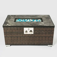 Outdoor Heating Wicker Rattan Table, Propane Fire Pit Rattan Table, Gas Fire Table with Tile Tabletop, for Outside Garden Backyard Deck Patio