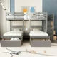 Triple Bunk Bed with Staircase and 7 Drawers, L-Shaped Bunk Bed for 3, Solid Wood Full Over Twin & Twin Bunk Bed Frame with Safety Guardrail & Storage Board, Space Saving, No Box Spring Needed, Grey