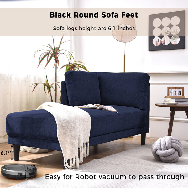 Chaise Lounge Indoor, 65" Mid-Century Modern Fabric Corner Lounge Chair, Modern Upholstered Chaise Sofa with High Resilience Foam Cushions for Sleeping Living Room Bedroom Office Apartment, Blue