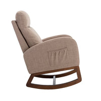 Rocking Chair Nursery, Modern Glider Rocking Chair with Headrest and Thicken Wood Base, Upholstered Nursing Armchair for Living Room, Bedroom, Camel