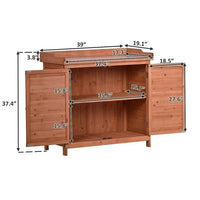 39" Outdoor Potting Bench Table, Rustic Garden Wood Workstation, Waterproof Tool Shed, Storage Cabinet Garden Shed with 2-Tier Shelves and Side Hook, for Mudroom, Backyard, Orange