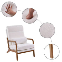 High Back Living Room Chair, Modern Accent Chair with Lumbar Pillow, Teddy Velvet Fabric Upholstered Armchair with Headrest for Bedroom Living Room Office, Off-White Color