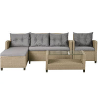 4 Piece Outdoor Patio Furniture Sets, Wicker Ratten Sectional Sofa Armchair with Seat Cushions, Conversation Set for Backyard Garden Lawn Balcony Pool, Beige Brown