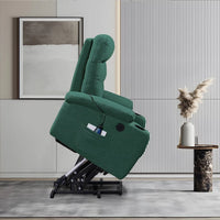 Electric Power Lift Recliner Chair, Fabric Upholstered Recliner Sofa with Massage and Heat for Elderly, 3 Positions, 2 Side Pockets and Cup Holders, USB Ports, Easy to Control, Green