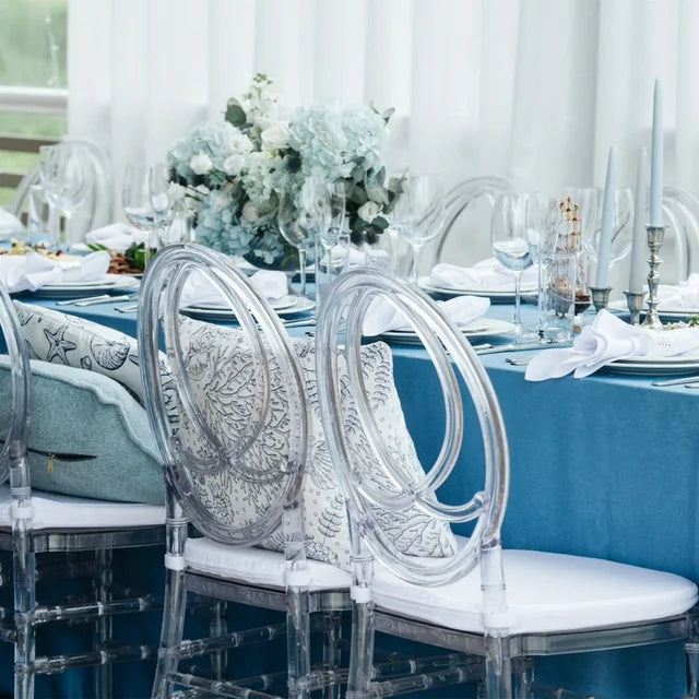 Clear Chairs, Modern Dining Chair Set of 4, Transparent Banquet Ghost Chair, 17.5" High Modern Accent Side Desk Chairs with Oval High-Back, Stacking Dining Chairs for Weddings, Banquets, Events