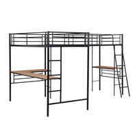 Double Loft Beds Twin Size, L Shaped Loft Bed Frame with Two Built-in Desks, Heavy Duty Bunk Bed with Desk for Kids Boys Girls Teens, 250LBS Weight Capacity, Black