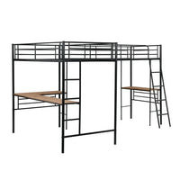 Double Loft Beds Twin Size, L Shaped Loft Bed Frame with Two Built-in Desks, Heavy Duty Bunk Bed with Desk for Kids Boys Girls Teens, 250LBS Weight Capacity, Black