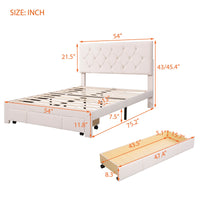 JINS&VICO Full Size Storage Bed Frame with a Big Drawer, Velvet Upholstered Full Platform Bed with Button Tufted Headboard, Plywood Slats Support No Box Spring Needed, Easy Assembly, Beige