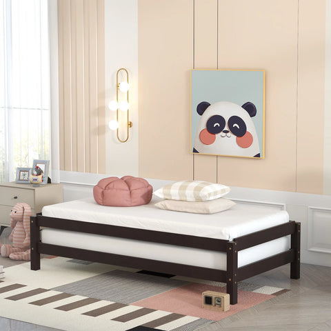 2 Twin Platform Bed, Solid Wood Bed Stackable Bed for Guest Room Bedroom Living Room, Low Profile Bed Frame, No Box Spring Needed, Espresso