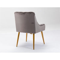 Modern Velvet Accent Chair, Upholstered Dining Chair Side Chair with Swoop Arm and Metal Legs for Living Room Kitchen Dining Bedroom Meeting Room Office, Grey